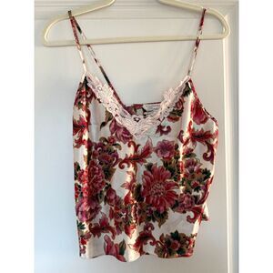 Pink Floral Damask Cami Silky Tank Top Size Small Dentelle Y2K EUC Pink Lace